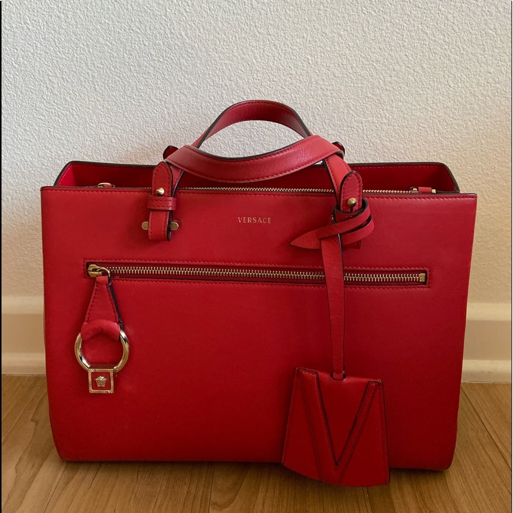 Versace DV Tote Bag in Red Leather